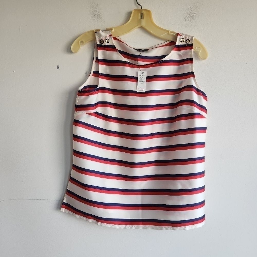 NWT Talbots Blue/White/Red Stripped Sleeveless Square Top size Small Petite
